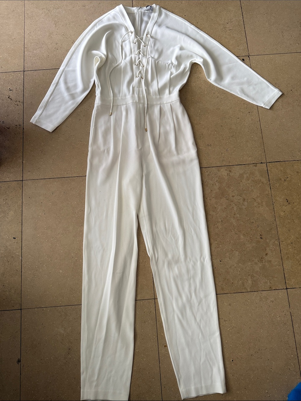 10 Crosby Derek Lam Cream Lace-Up V-Neck Long Sleeve Jumpsuit